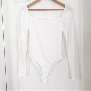 Square Neck Long Sleeve Bodysuit White Peach Love Made In USA NWOT